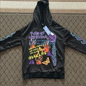 Black Graphic Hoodie with Colorful Design